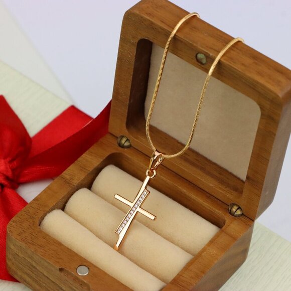 "Elegant Rose Gold Cross Pendant with Embedded CZ Accents, XPPT1266 - Picture 9 of 13